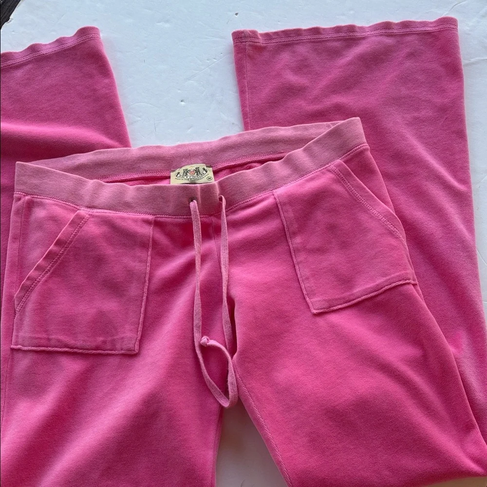 Vintage Juicy Couture Velour Y2k Tracksuit Pant Pink USA Flare Snapback Pocket M